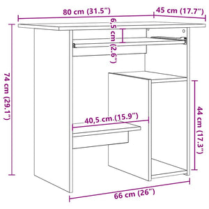 vidaXL Desk High Gloss White 80x45x74 cm Engineered Wood