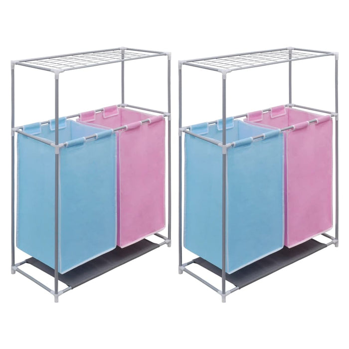 vidaXL 2-Section Laundry Sorter Hampers 2 pcs with a Top Shelf for Drying