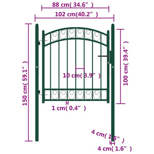 vidaXL Fence Gate with Arched Top Steel 100x100 cm Green