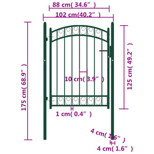 vidaXL Fence Gate with Arched Top Steel 100x125 cm Green