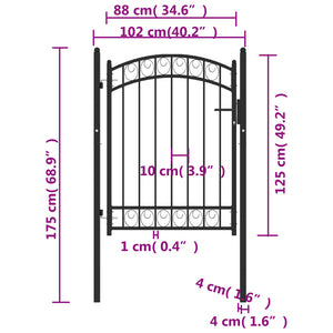 vidaXL Fence Gate with Arched Top Steel 100x125 cm Black