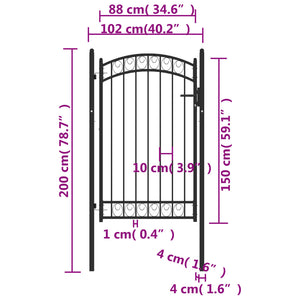 vidaXL Fence Gate with Arched Top Steel 100x150 cm Black