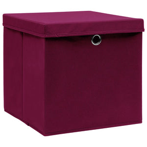 vidaXL Storage Boxes with Lids 10 pcs Dark Red 32x32x32 cm Fabric