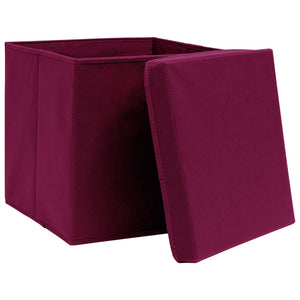 vidaXL Storage Boxes with Lids 10 pcs Dark Red 32x32x32 cm Fabric