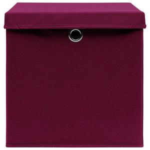 vidaXL Storage Boxes with Lids 10 pcs Dark Red 32x32x32 cm Fabric