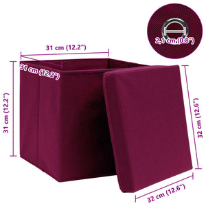 vidaXL Storage Boxes with Lids 10 pcs Dark Red 32x32x32 cm Fabric