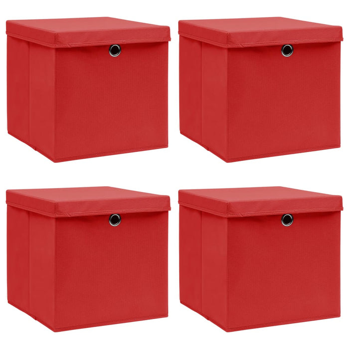 vidaXL Storage Boxes with Lids 4 pcs Red 32x32x32 cm Fabric