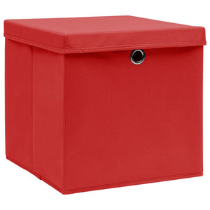 vidaXL Storage Boxes with Lids 4 pcs Red 32x32x32 cm Fabric