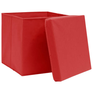 vidaXL Storage Boxes with Lids 4 pcs Red 32x32x32 cm Fabric