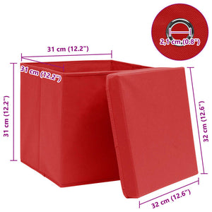 vidaXL Storage Boxes with Lids 4 pcs Red 32x32x32 cm Fabric