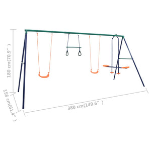 vidaXL Swing Set with Gymnastic Rings and 4 Seats Steel