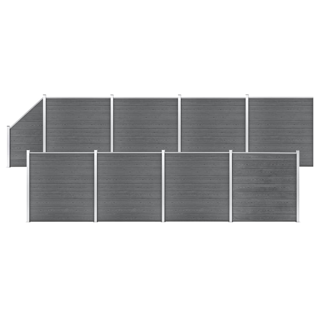 vidaXL WPC Fence Set 8 Square + 1 Slanted 1484x186 cm Grey