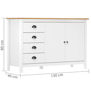 vidaXL Sideboard Hill White 130x40x80 cm Solid Pine Wood