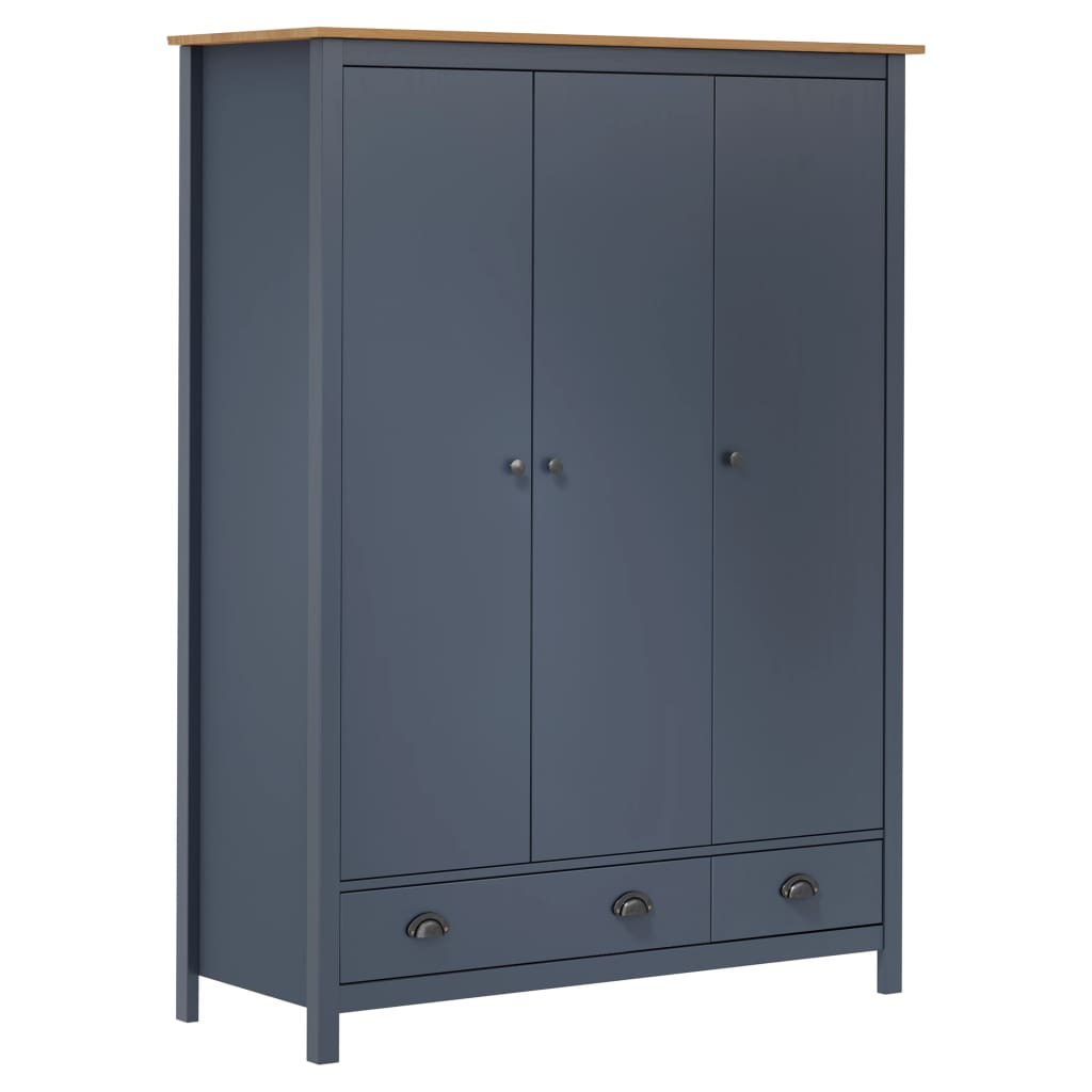 vidaXL 3-Door Wardrobe Hill Grey 127x50x170 cm Solid Pine Wood