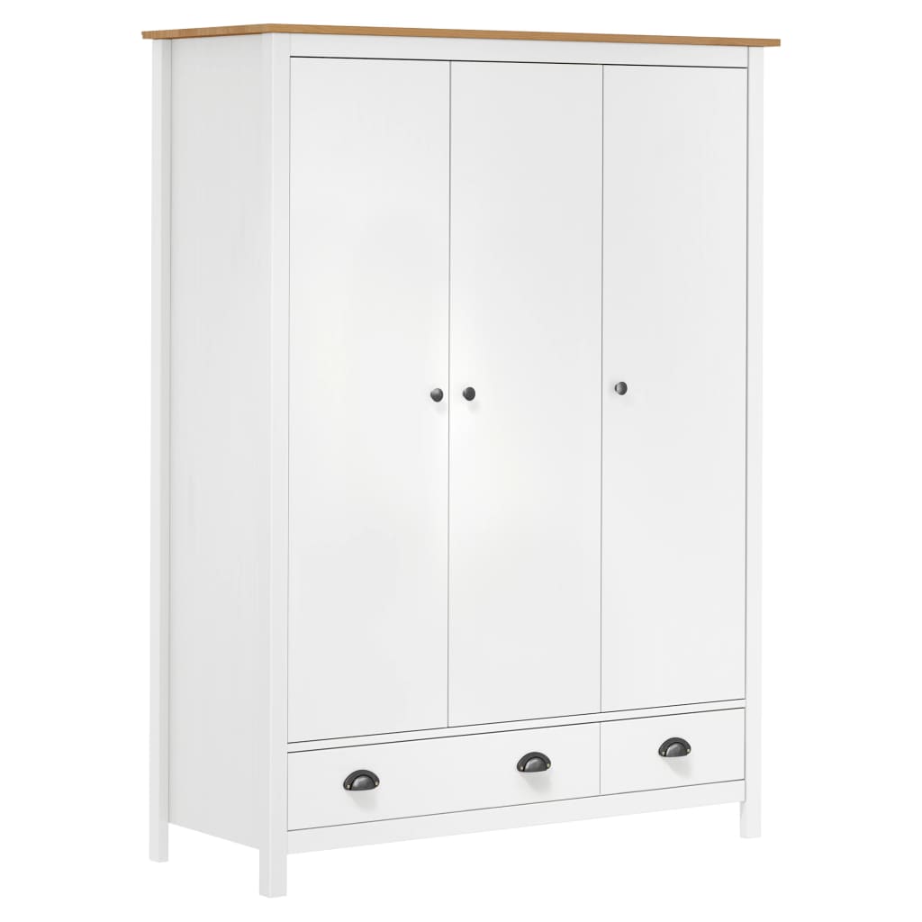 vidaXL 3-Door Wardrobe Hill White 127x50x170 cm Solid Pine Wood