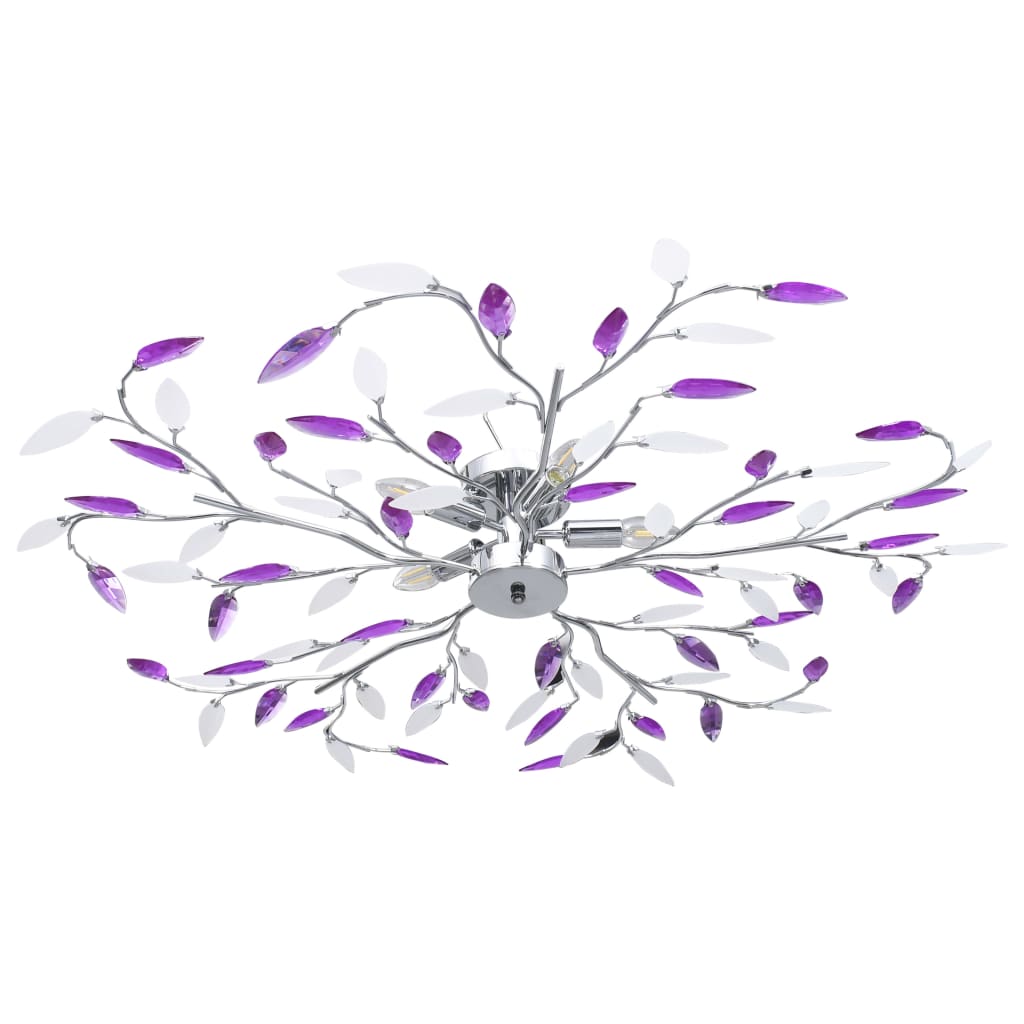 vidaXL Ceiling Lamp with Acrylic Crystal Leaf Arms for 5 E14 Bulbs Purple