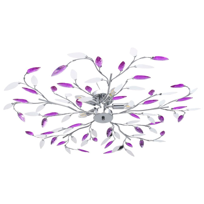 vidaXL Ceiling Lamp with Acrylic Crystal Leaf Arms for 5 E14 Bulbs Purple