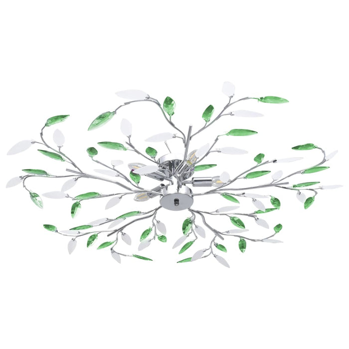 vidaXL Ceiling Lamp with Acrylic Crystal Leaf Arms for 5 E14 Bulbs Green