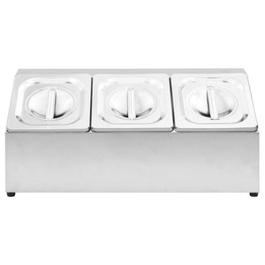 vidaXL Gastronorm Container Holder with 3 GN 1/6 Pan Stainless Steel