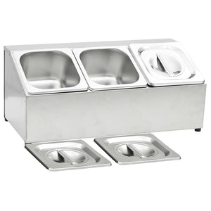 vidaXL Gastronorm Container Holder with 3 GN 1/6 Pan Stainless Steel