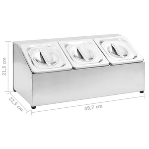 vidaXL Gastronorm Container Holder with 3 GN 1/6 Pan Stainless Steel