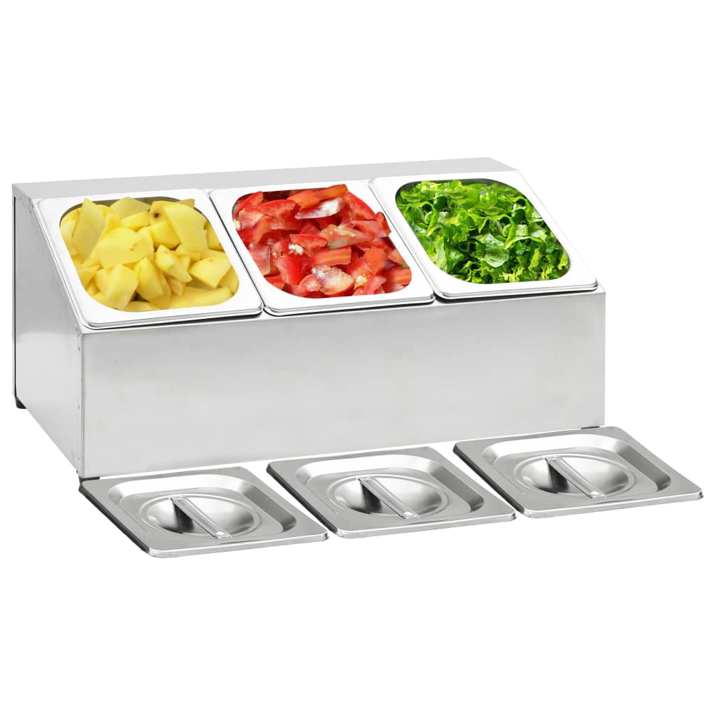 vidaXL Gastronorm Container Holder with 3 GN 1/6 Pan Stainless Steel