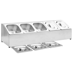 vidaXL Gastronorm Container Holder with 5 GN 1/6 Pan Stainless Steel