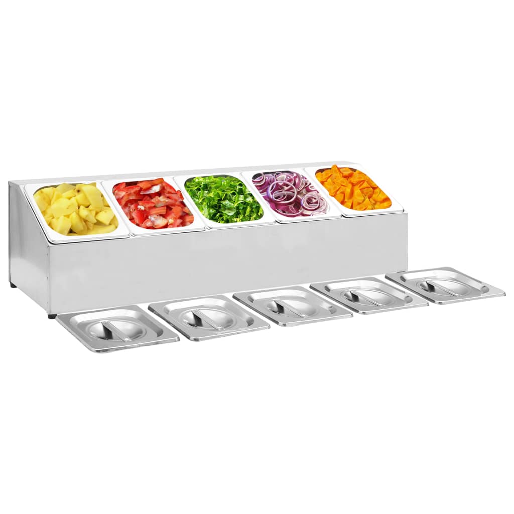 vidaXL Gastronorm Container Holder with 5 GN 1/6 Pan Stainless Steel