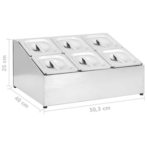 vidaXL Gastronorm Container Holder with 6 GN 1/6 Pan Stainless Steel