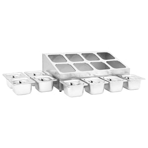 vidaXL Gastronorm Container Holder with 8 GN 1/6 Pan Stainless Steel