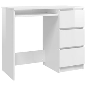 vidaXL Desk High Gloss White 90x45x76 cm Engineered Wood