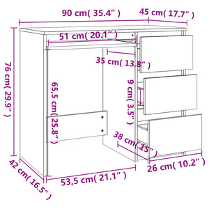 vidaXL Desk High Gloss White 90x45x76 cm Engineered Wood