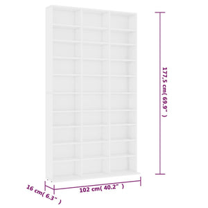 vidaXL CD Cabinet White 102x16x177.5 cm Engineered Wood