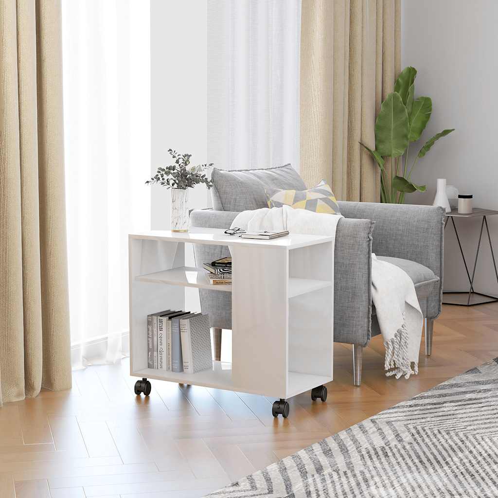 vidaXL Side Table High Gloss White 70x35x55 cm Engineered Wood