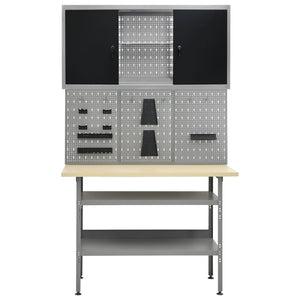 vidaXL Workbench with Three Wall Panels and One Cabinet