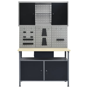 vidaXL Workbench with Three Wall Panels and One Cabinet