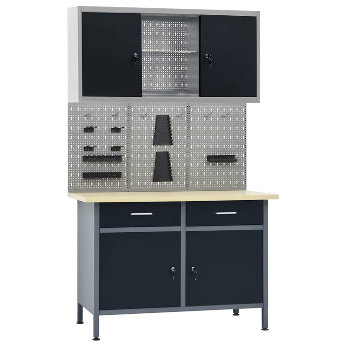 vidaXL Workbench with Three Wall Panels and One Cabinet