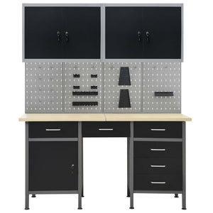 vidaXL Workbench with Four Wall Panels and Two Cabinets