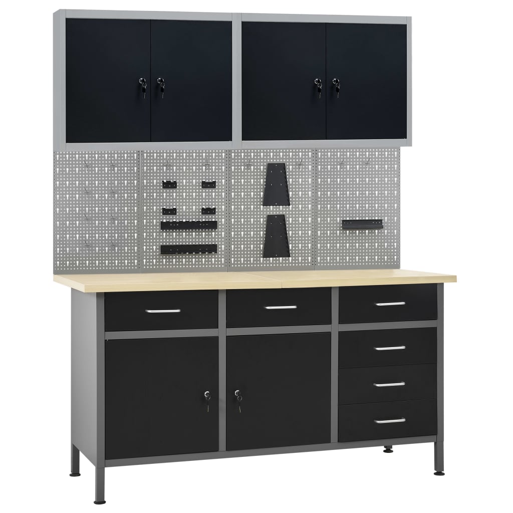 vidaXL Workbench with Four Wall Panels and Two Cabinets