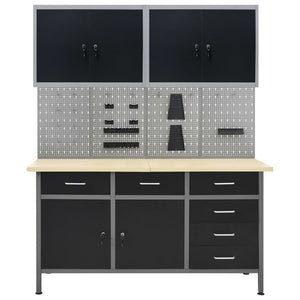 vidaXL Workbench with Four Wall Panels and Two Cabinets