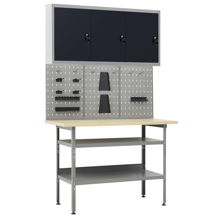 vidaXL Workbench with Three Wall Panels and One Cabinet