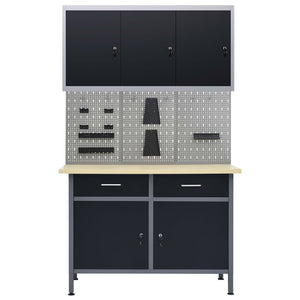 vidaXL Workbench with Three Wall Panels and One Cabinet