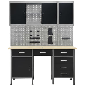 vidaXL Workbench with Four Wall Panels and Two Cabinets