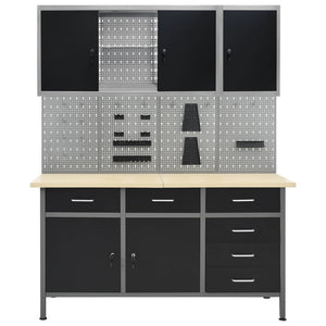 vidaXL Workbench with Four Wall Panels and Two Cabinets