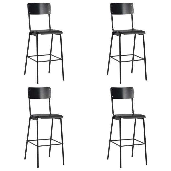 vidaXL Bar Chairs 4 pcs Black Solid Plywood Steel