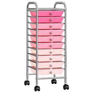 vidaXL 10-Drawer Mobile Storage Trolley Ombre Pink Plastic