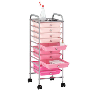 vidaXL 10-Drawer Mobile Storage Trolley Ombre Pink Plastic