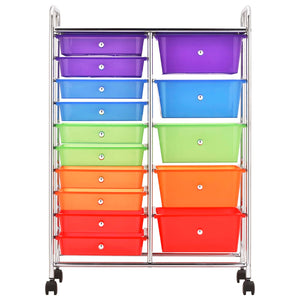 vidaXL XXL 15-Drawer Mobile Storage Trolley Multicolour Plastic