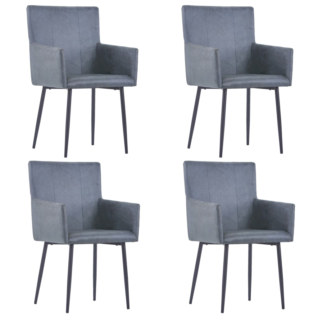 vidaXL Dining Chairs with Armrests 4 pcs Grey Faux Suede Leather