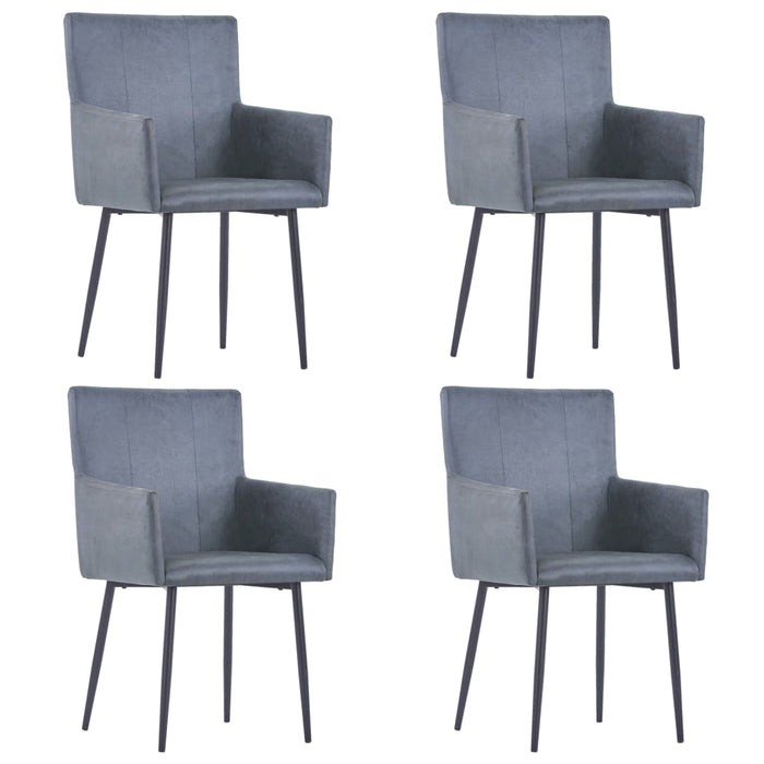 vidaXL Dining Chairs with Armrests 4 pcs Grey Faux Suede Leather